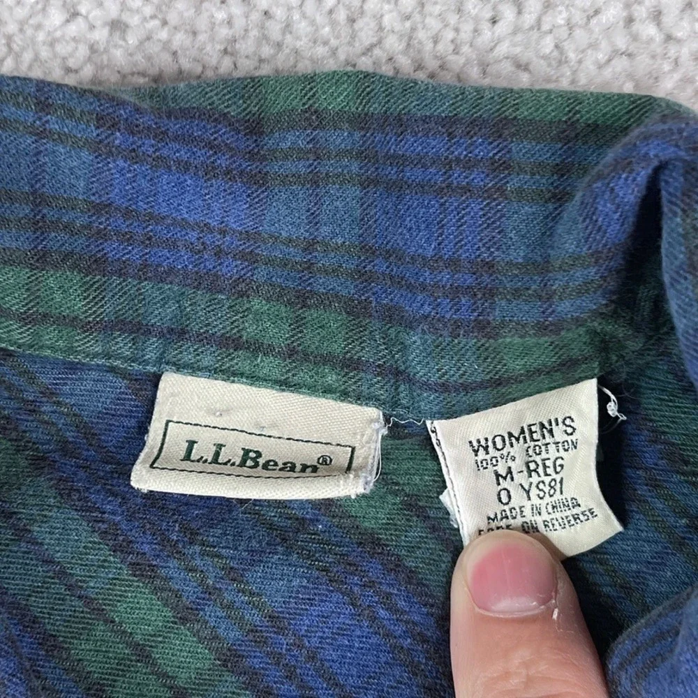 Vintage LL Bean Nightgown Womens Medium Green Blue Tartan Plaid Flannel Pajamas
